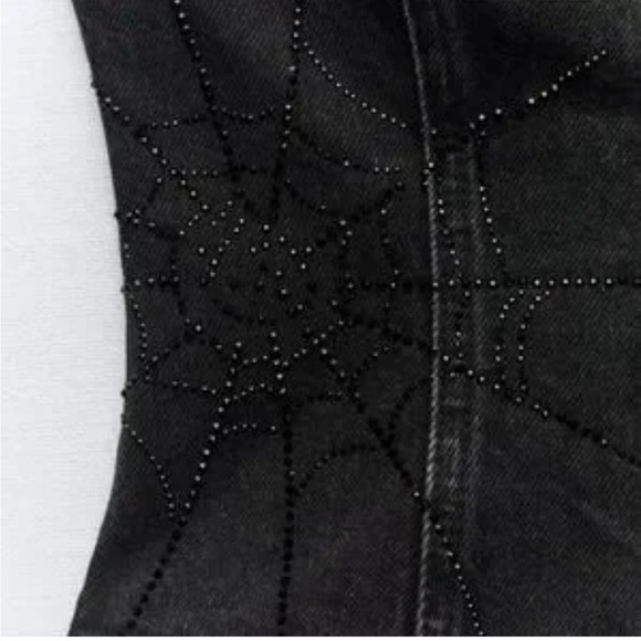 TRF RHINESTONE STRAPLESS DENIM TOP SIZE XL - Picture 2 of 6